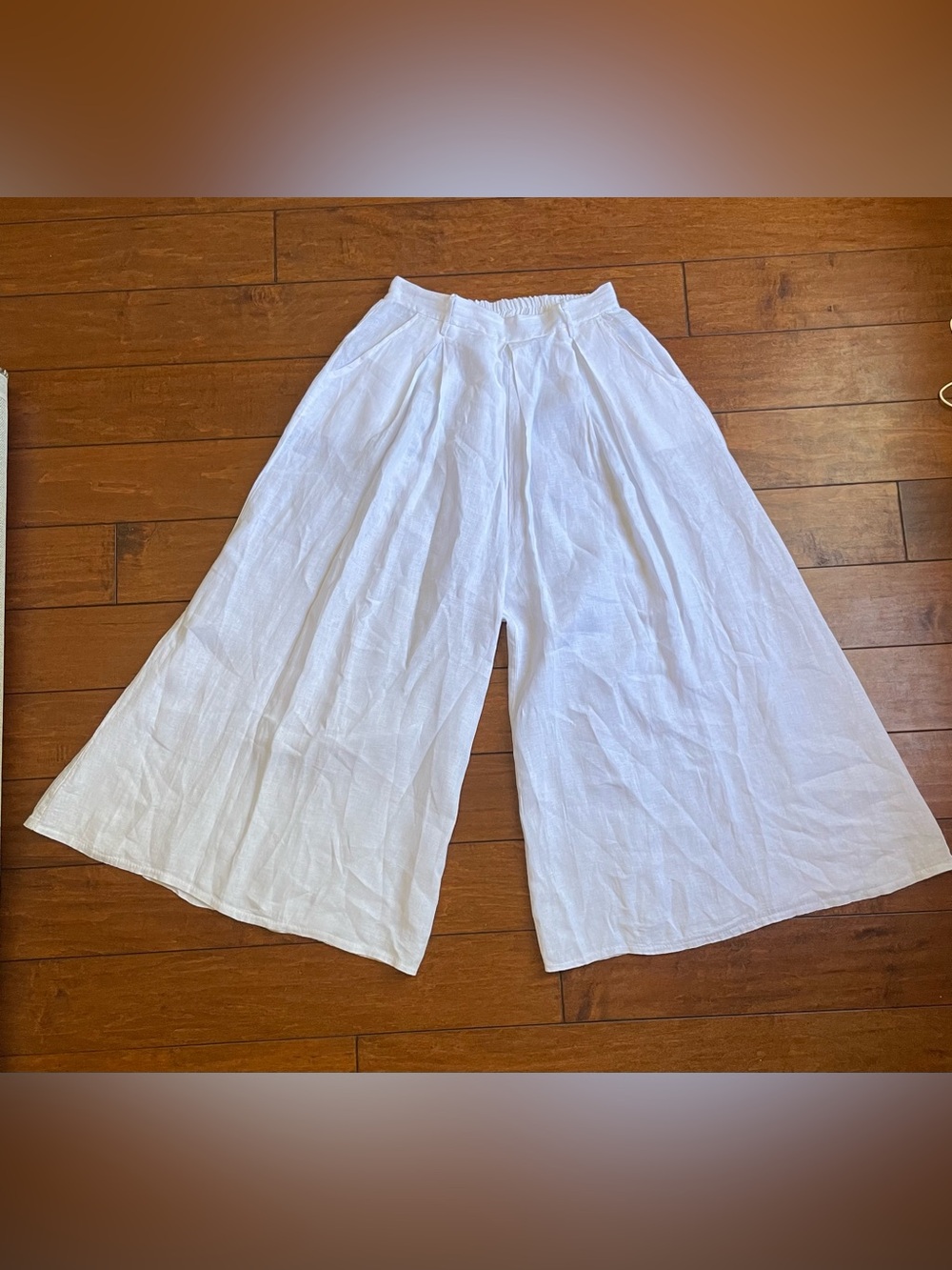 NWOT Boho Chic White Italian 100% Linen Pleated palazzo Wide Leg Pants Italy M